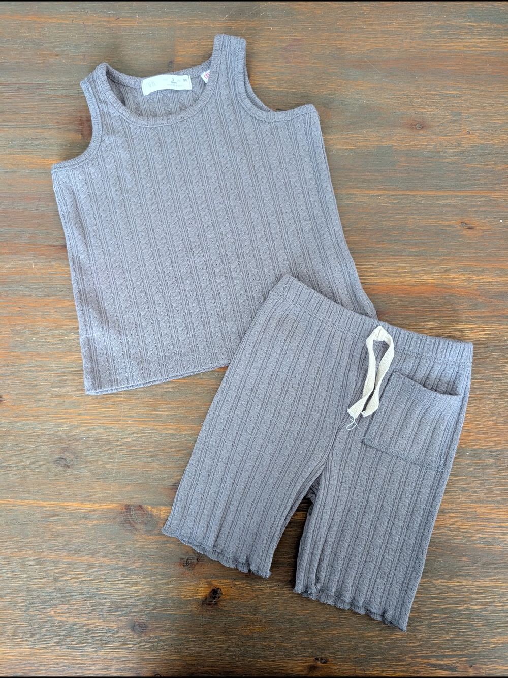 Zara Ribbed Tank and Shorts Pajama Set - Taupe